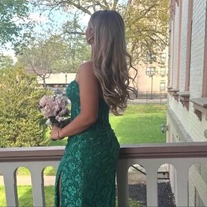 Sherri Hill Strapless Green Lace Dress